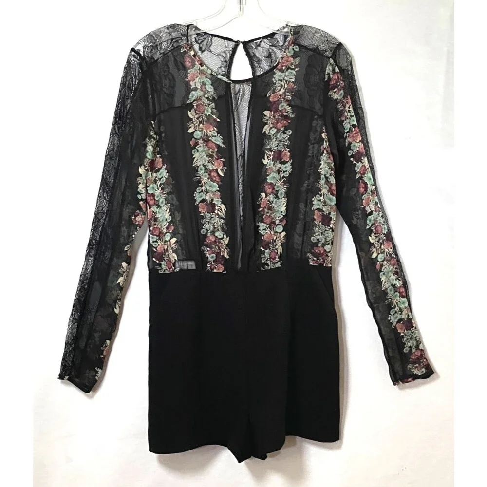 BCBGeneration Floral Lace Sheer Romper Size 6 Multicolor FQG9D017 Flaw Read
